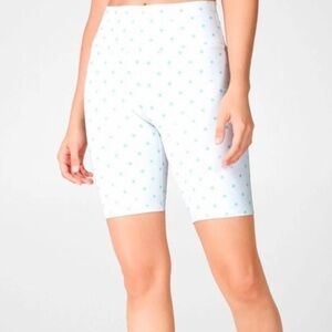 Fabletics Powerhold Bike Shorts White Green Polka Dots SZ M